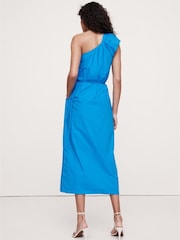 Banana Republic Blue Ruched Cotton Poplin One-Shoulder Maxi Dress - Image 2 of 5