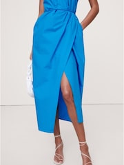 Banana Republic Blue Ruched Cotton Poplin One-Shoulder Maxi Dress - Image 4 of 5