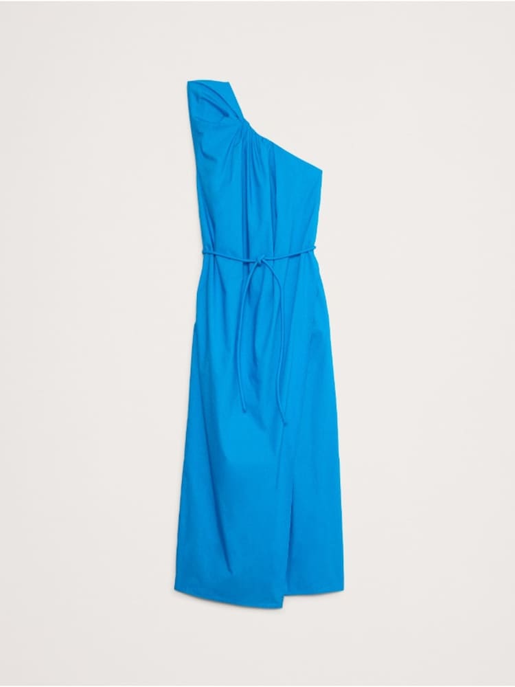 Banana Republic Blue Ruched Cotton Poplin One-Shoulder Maxi Dress - Image 5 of 5 Banana Republic Blue Ruched Cotton Poplin One-Shoulder Maxi Dress - Image 5 of 5