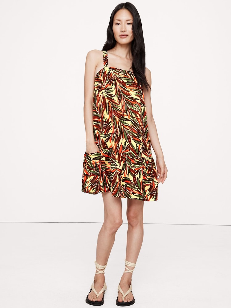 Banana Republic Yellow/Red Floral Viscose-Linen Flounce-Hem Mini Dress - Image 1 of 1