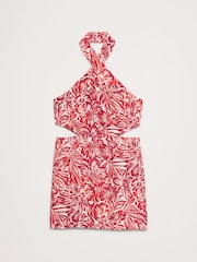 Banana Republic Red/White Floral Linen Halter Cut-Out Mini Dress - Image 5 of 5