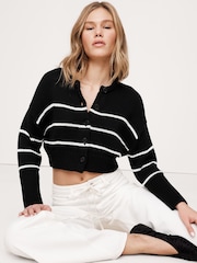 Banana Republic Black Stripe Oversized Cotton Cropped Cardigan - Image 1 of 1