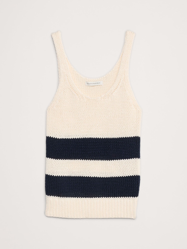 Banana Republic Cream/Navy Stripe Cotton Knit Tank Top - Image 4 of 4