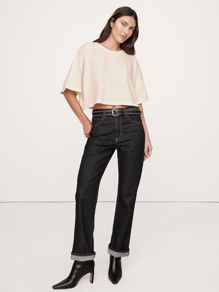Banana Republic White Oversized Vintage Cotton Cropped T-Shirt - Image 1 of 1