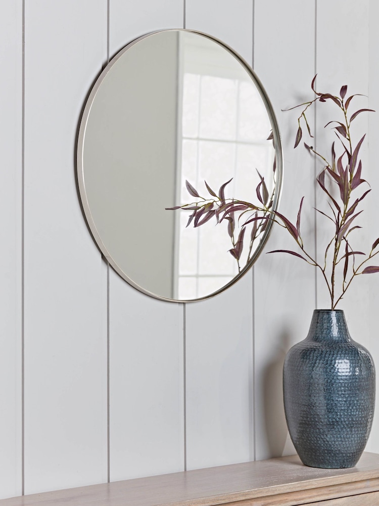 Cox & Cox Antique Silver Slim Frame Round Medium Mirror - Image 1 of 2