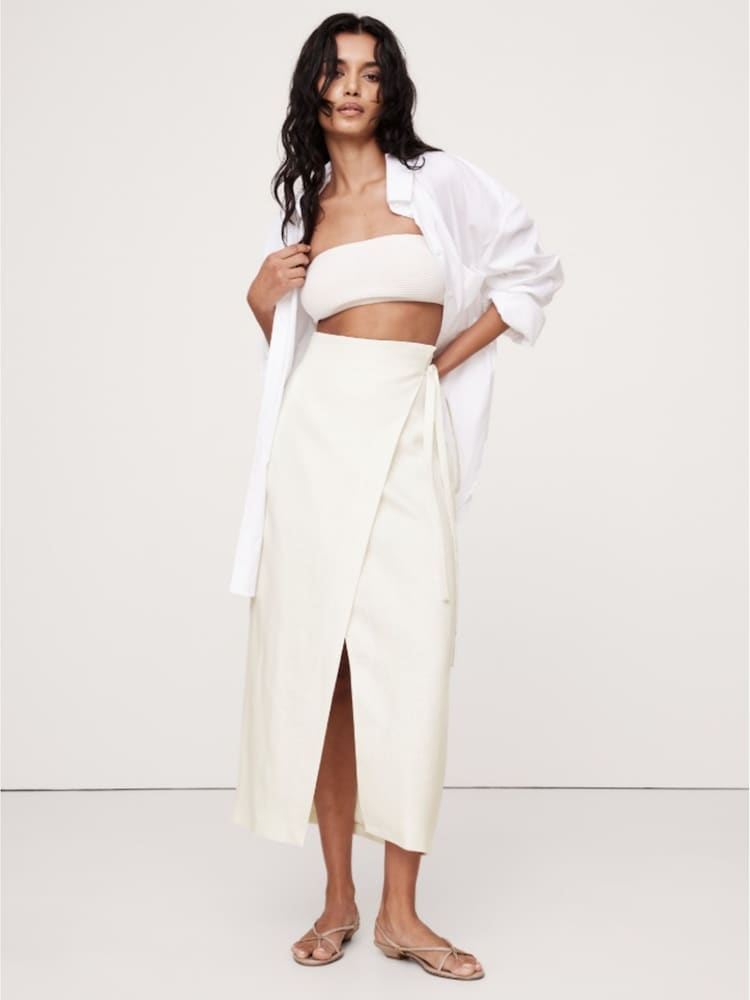 Banana Republic Cream Linen Wrap Maxi Skirt - Image 1 of 4