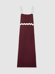 Reiss Burgundy Asher Wave-Trim Crepe Midi Dress - Image 2 of 6