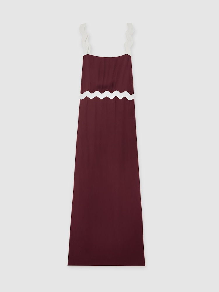 Reiss Burgundy Asher Wave-Trim Crepe Midi Dress - Image 2 of 6