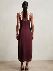 Reiss Burgundy Asher Wave-Trim Crepe Midi Dress - Image 5 of 6