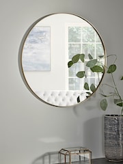 Cox & Cox Antique Brass Slim Frame Round Medium Mirror - Image 1 of 3