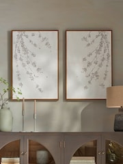 Cox & Cox Set of 2 White Grey Blossom Canvas Wall Art - Image 1 of 5