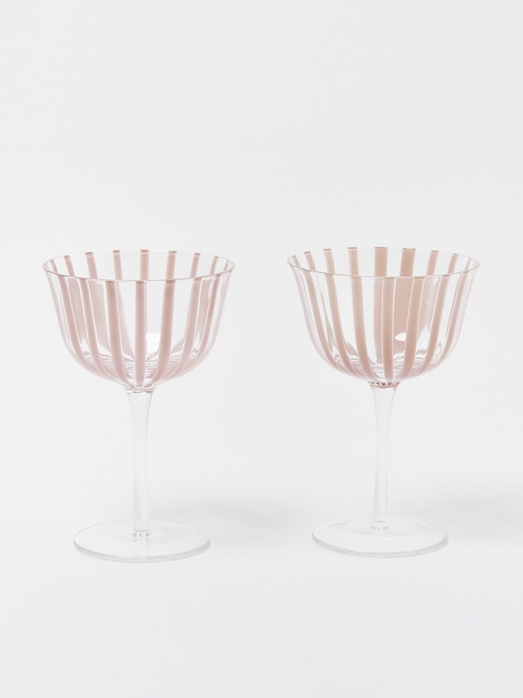 Oliver Bonas Set of 2 Pink Vita Glass Champagne Saucers - Image 1 of 5
