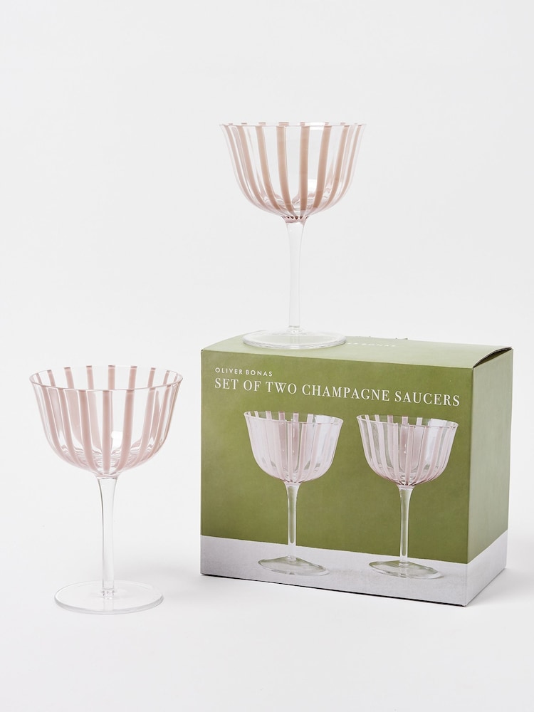 Oliver Bonas Set of 2 Pink Vita Glass Champagne Saucers - Image 2 of 5 Oliver Bonas Set of 2 Pink Vita Glass Champagne Saucers - Image 2 of 5