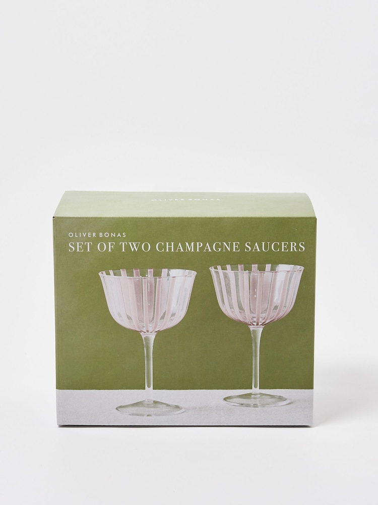 Oliver Bonas Set of 2 Pink Vita Glass Champagne Saucers - Image 5 of 5 Oliver Bonas Set of 2 Pink Vita Glass Champagne Saucers - Image 5 of 5