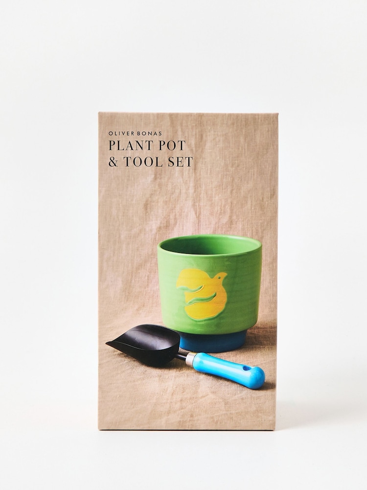 Oliver Bonas Green Bird Plant Pot And Trowel Gardening Gift Set - Image 6 of 6