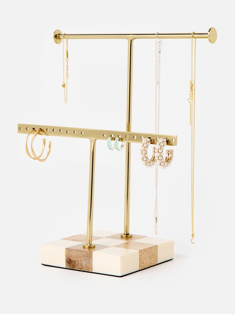 Oliver Bonas Natural Chequerboard Resin And Wood Jewellery Stand - Image 1 of 6