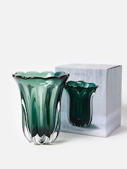 Oliver Bonas Green Assiya Wide Fluted Glass Vase - Image 1 of 5