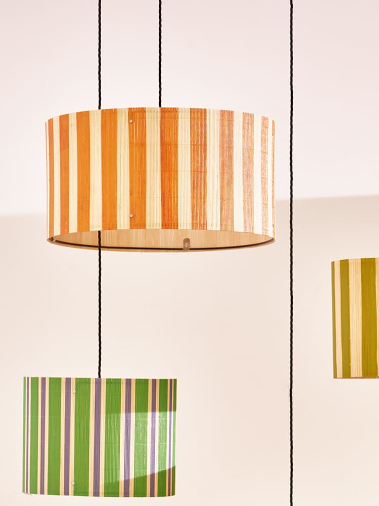 Oliver Bonas Mustard Ena Stripe Bamboo Pendant Lampshade - Image 1 of 4