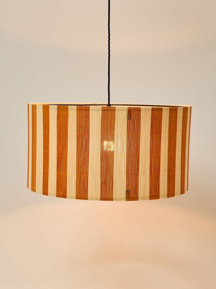 Oliver Bonas Mustard Ena Stripe Bamboo Pendant Lampshade - Image 2 of 4