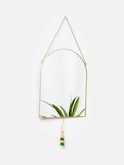 Oliver Bonas Green Raffia Arched Hanging Wall Mirror - Image 1 of 5