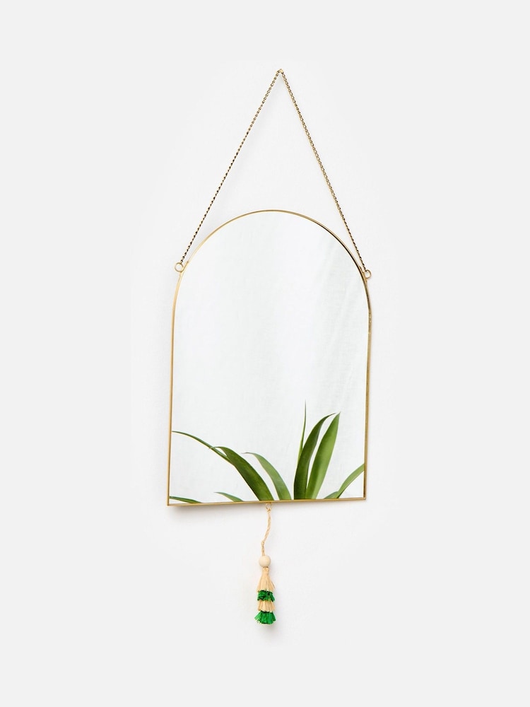 Oliver Bonas Green Raffia Arched Hanging Wall Mirror - Image 1 of 5