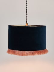 Oliver Bonas Blue Ero Velvet And Tassel Drum Lamp Shade - Image 2 of 3