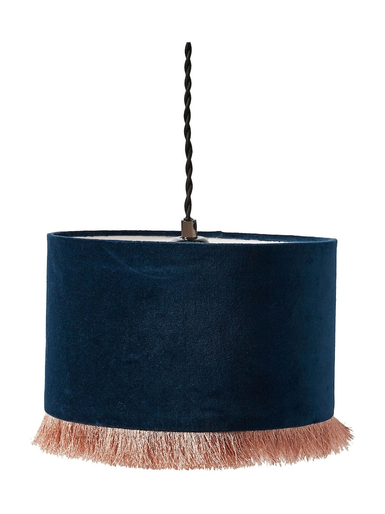 Oliver Bonas Blue Ero Velvet And Tassel Drum Lamp Shade - Image 3 of 3