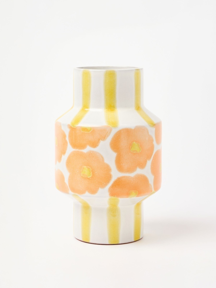 Oliver Bonas Yellow Zahra Orange Floral Ceramic Vase - Image 1 of 3