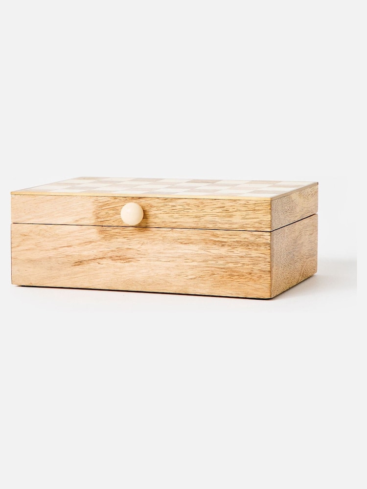 Oliver Bonas Natural Chequerboard Resin And Wood Jewellery Box - Image 1 of 6