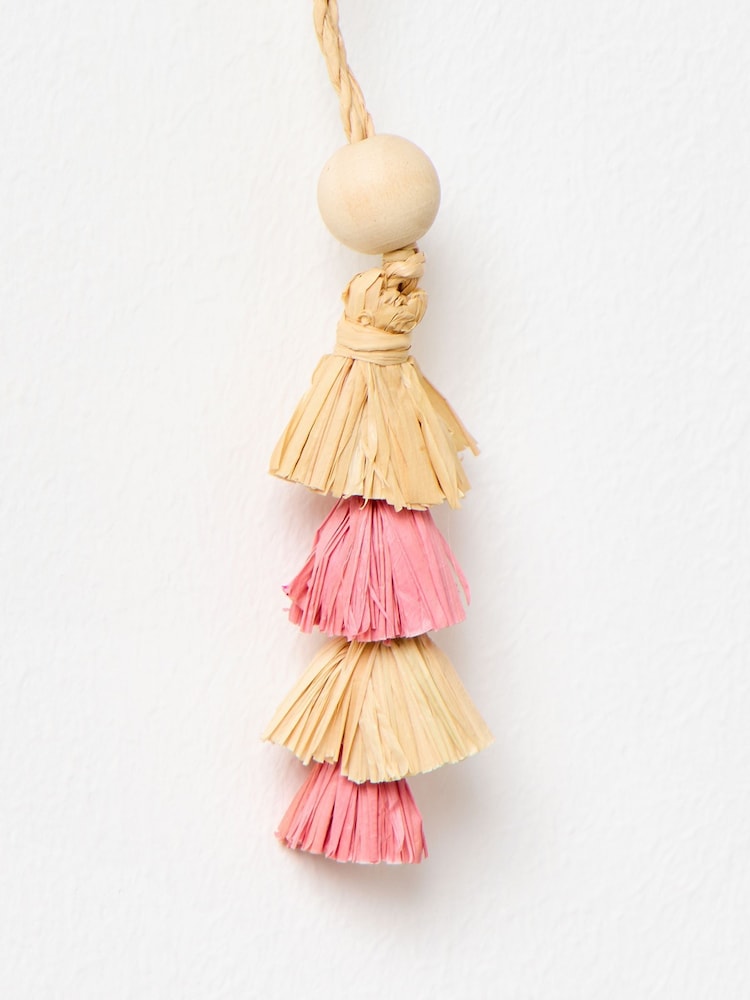 Oliver Bonas Pink Raffia Square Hanging Wall Mirror - Image 5 of 5