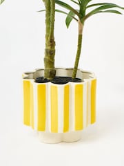 Oliver Bonas Yellow Joya Scalloped Stripe Medium Plant Pot - Image 3 of 6