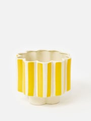 Oliver Bonas Yellow Joya Scalloped Stripe Medium Plant Pot - Image 4 of 6