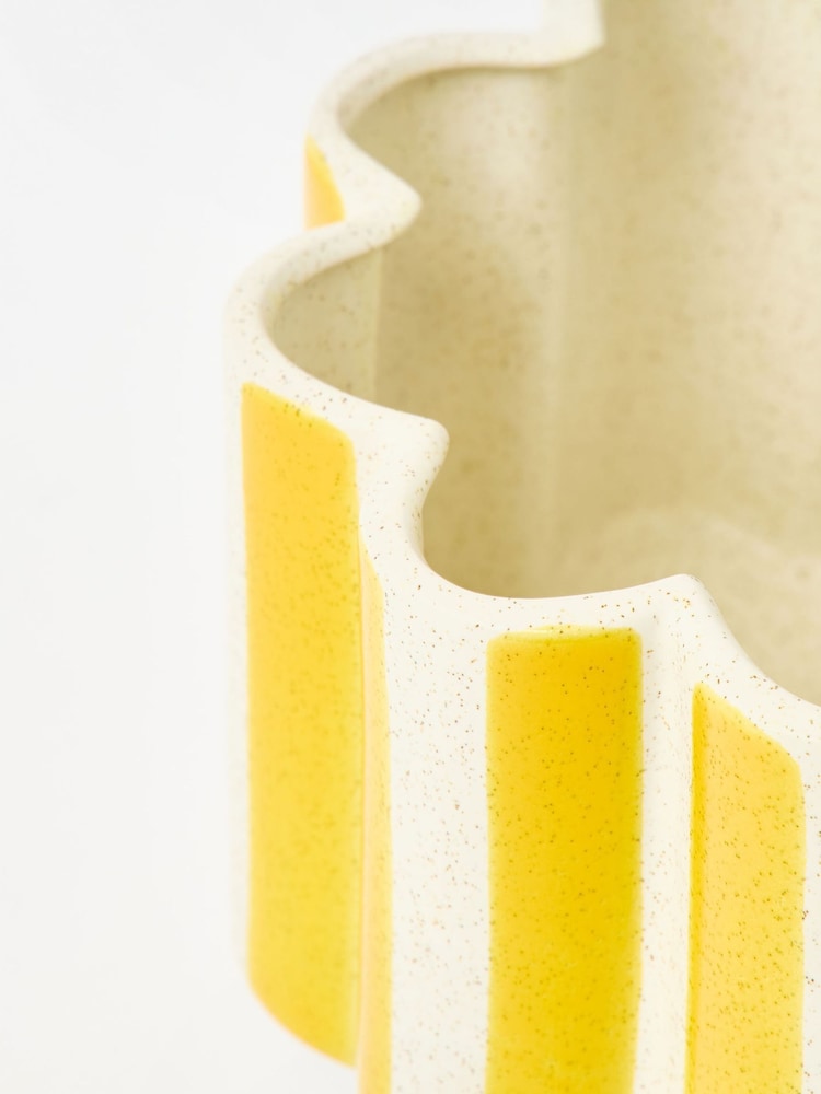 Oliver Bonas Yellow Joya Scalloped Stripe Medium Plant Pot - Image 6 of 6