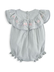 Mamas & Papas Grey Floral Embroidered Frill Shortie 100% Cotton Romper - Image 3 of 3