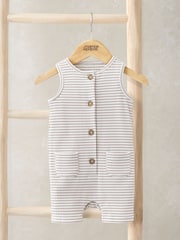 Mamas & Papas Striped Sleeveless Shortie Brown Romper - Imagen 1 de 3