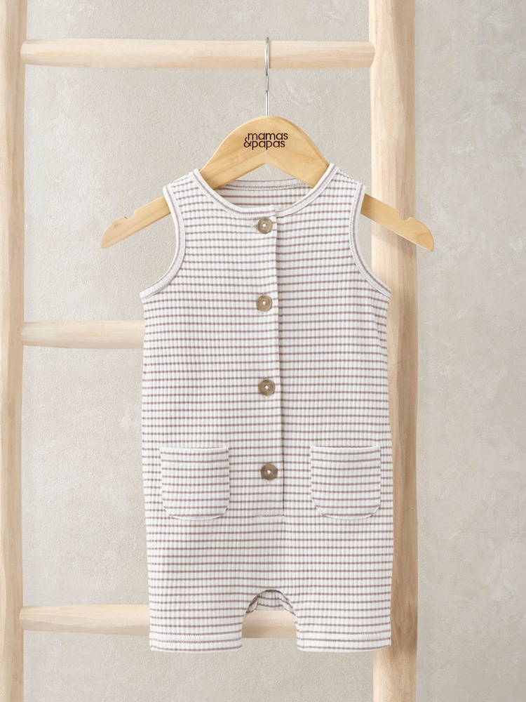 Mamas & Papas Striped Sleeveless Shortie Brown Romper - Imagen 1 de 3