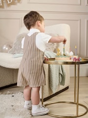 Mamas & Papas Collar 100% Cotton Brown T-Shirt & Stripe Dungaree Set - Image 4 of 8