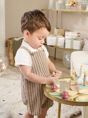 Mamas & Papas Collar 100% Cotton Brown T-Shirt & Stripe Dungaree Set - Image 5 of 8