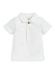 Mamas & Papas Collar 100% Cotton Brown T-Shirt & Stripe Dungaree Set - Image 8 of 8