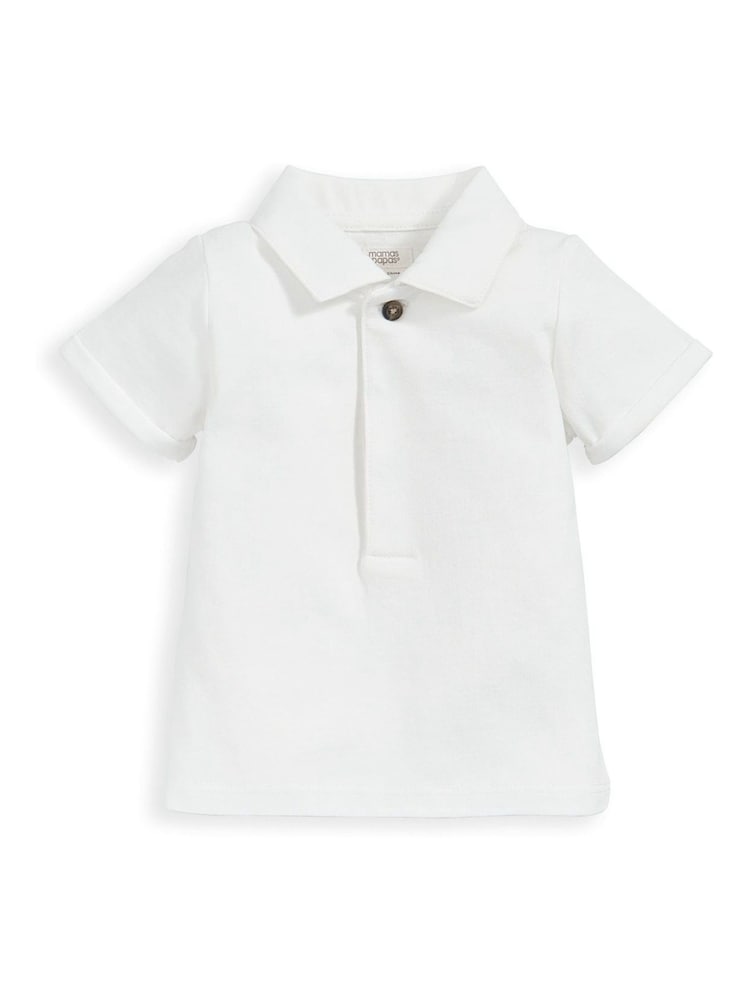 Mamas & Papas Collar 100% Cotton Brown T-Shirt & Stripe Dungaree Set - Image 8 of 8