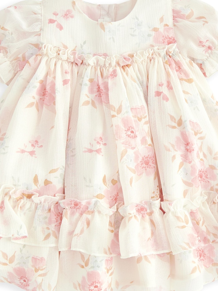 Mamas & Papas Cream Vintage Floral Printed Chiffon Dress - Image 2 of 2