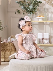 Mamas & Papas Pink Floral Dungarees - Image 1 of 4