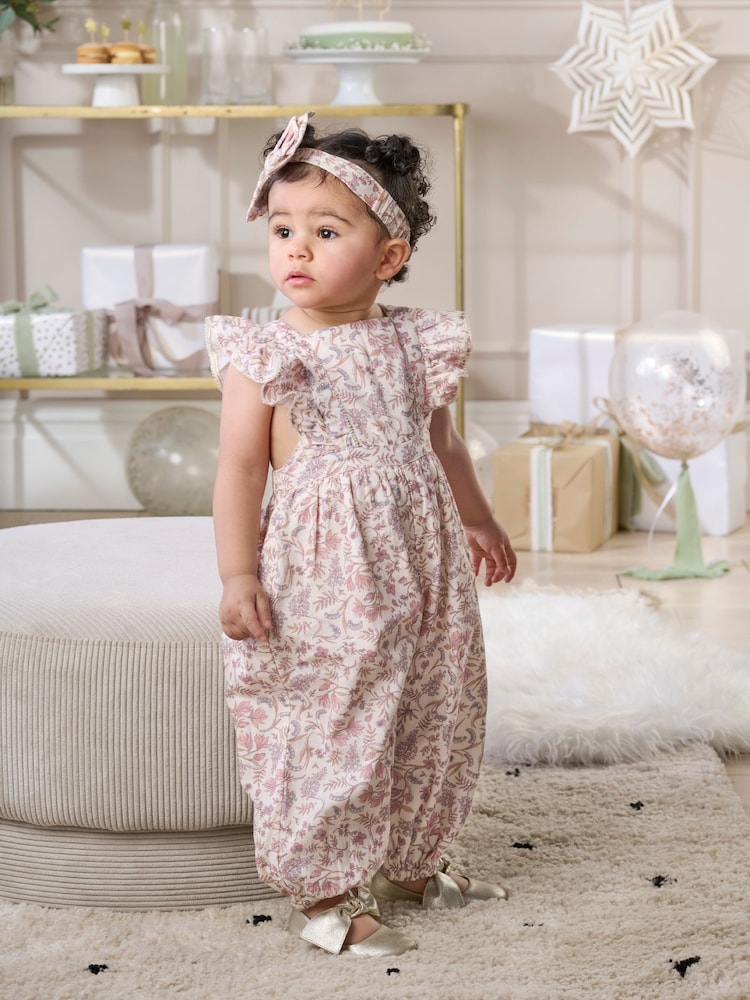 Mamas & Papas Pink Floral Dungarees - Image 2 of 4