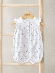 Mamas & Papas White Trellis Print Shortie 100% Cotton Romper - Image 1 of 3