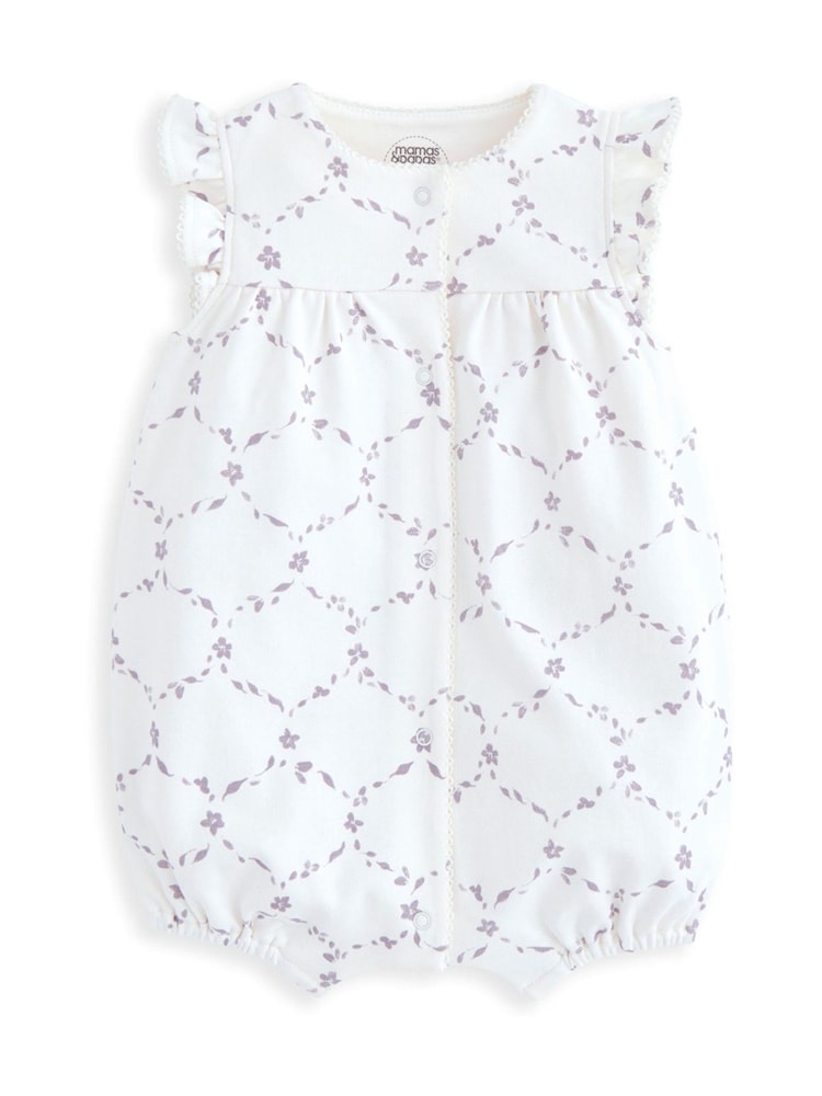 Mamas & Papas White Trellis Print Shortie 100% Cotton Romper - Image 2 of 3