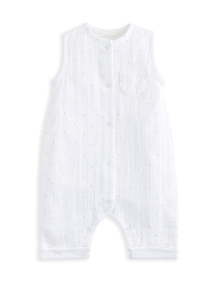 Mamas & Papas Sleeveless Patch Pocket 100% Cotton White Romper - Imagen 1 de 2