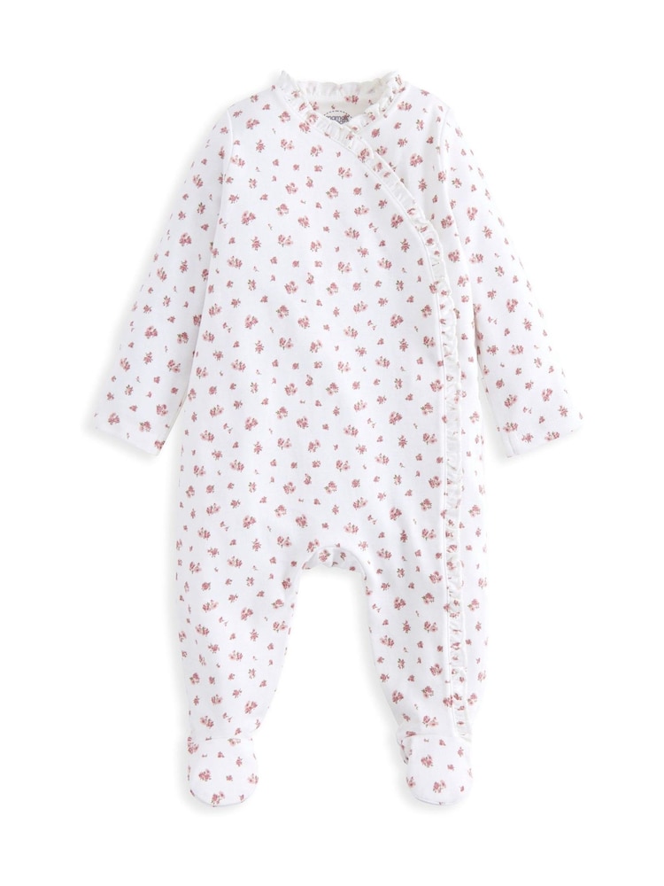 Mamas & Papas Ditsy Rose Print Frill Shortie 100% Cotton White Romper - Image 2 of 3
