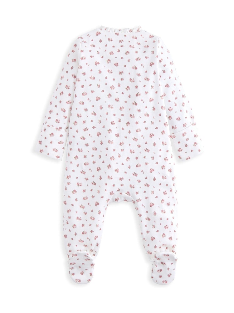 Mamas & Papas Ditsy Rose Print Frill Shortie 100% Cotton White Romper - Image 3 of 3