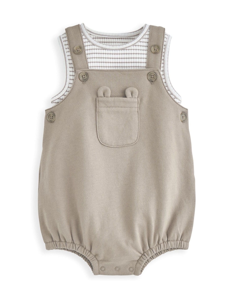 Mamas & Papas Striped Brown Bodysuit & Shortie Dungaree Set - Imagen 1 de 3