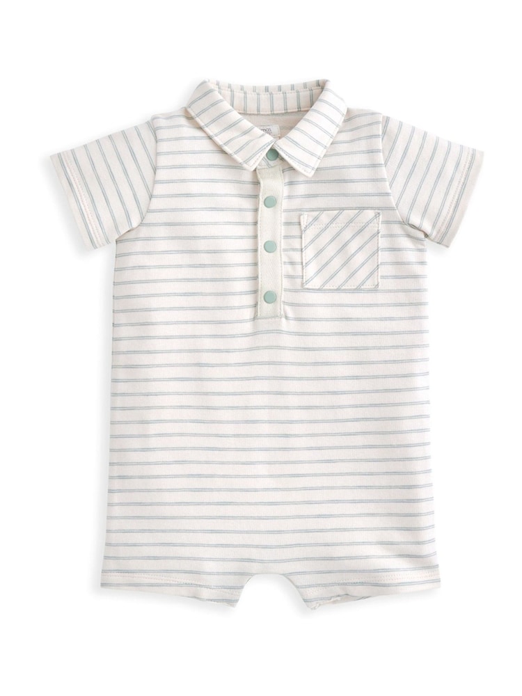 Mamas & Papas Striped Collar 100% Cotton Romper - Image 1 of 2